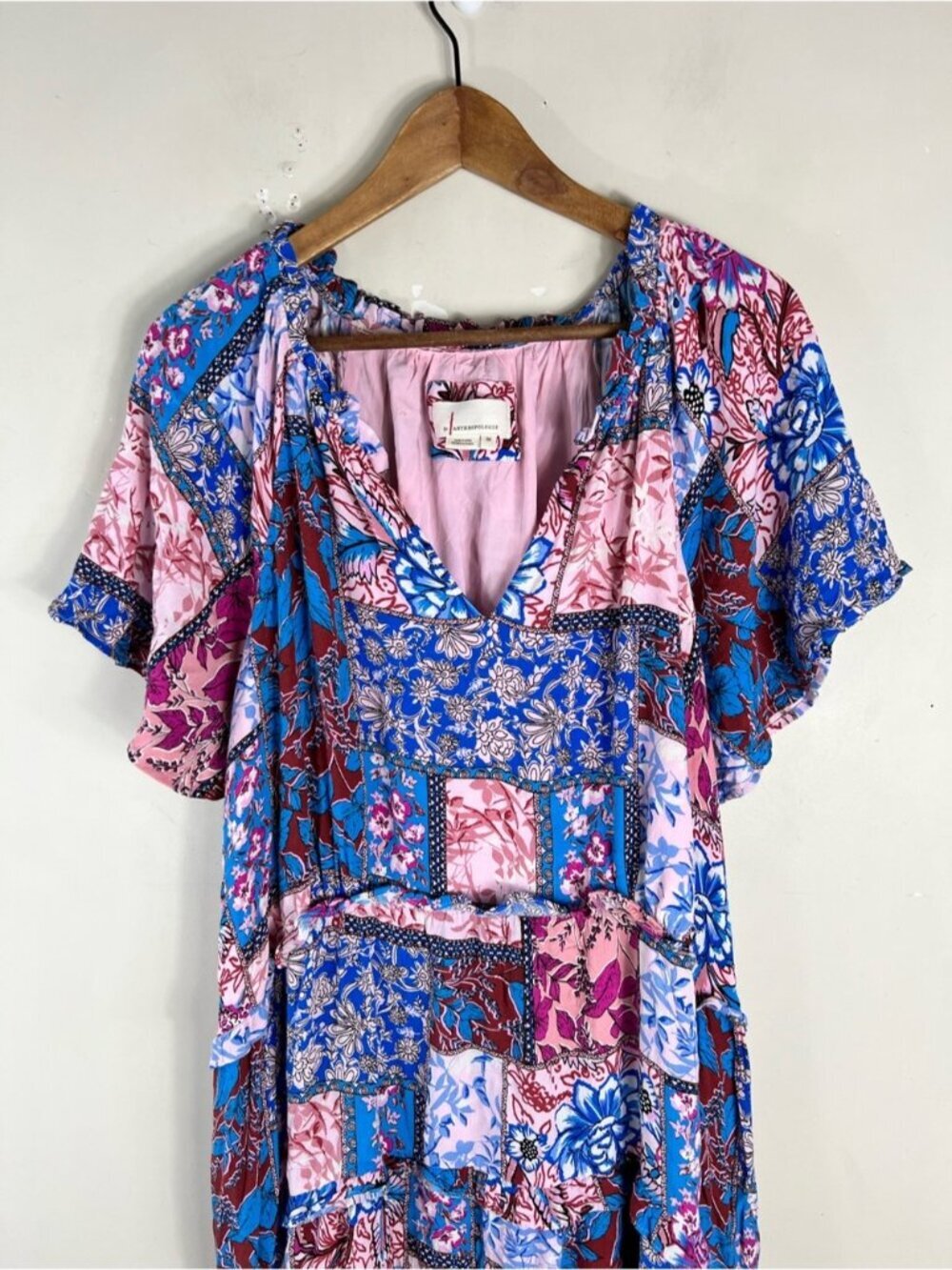 Anthropologie Robin Tiered Mini Dress Floral patchwork Size 2X Flowy Bohemian - Picture 6 of 13